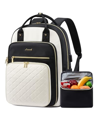 LOVEVOOK Lunch Backpack for Women, 15.6 Inch Laptop Bag with Insulated Cooler Lunch Box, Work Backpack for Teacher Nurse, Travel Backpack Lunch Bag for Camping Picnic Daily Use, Black Beige - color: Black-beige(insulated Lunch Box), size: 15.6-Inch(insula
