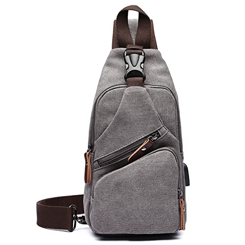 Canvas Sling Bag Crossbody Backpack Shoulder Casual Rucksack for Men Women Outdoor Cycling Hiking Travel Fishing Grey - color: Grey