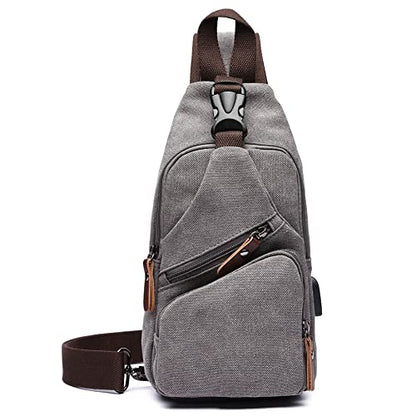 Canvas Sling Bag Crossbody Backpack Shoulder Casual Rucksack for Men Women Outdoor Cycling Hiking Travel Fishing Grey - color: Grey