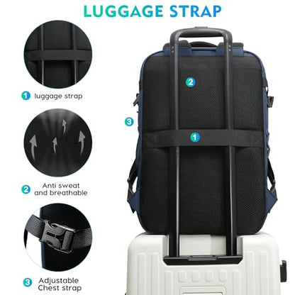 BANGE Travel Backpack with TSA lock version can hold 15.6 inch Laptop suitable Daily Commute and Overnight Flight Approved Anti-theft Bag - color: Blue
