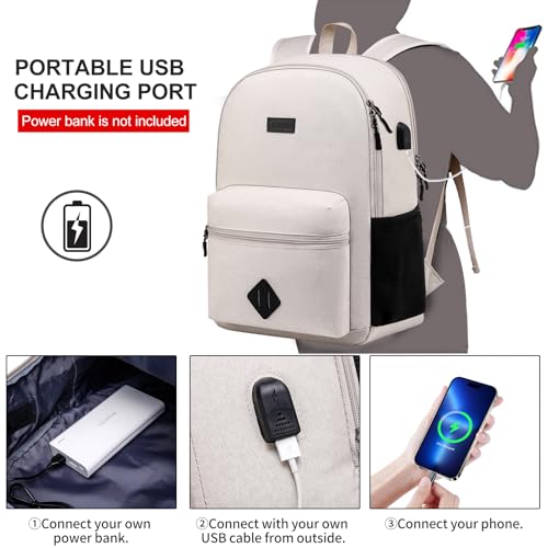Casual Laptop Backpack,School Backpack Large Bookbag with USB for High School College Students Office Business, Beige - color: Beige, size: 15.6 Inch