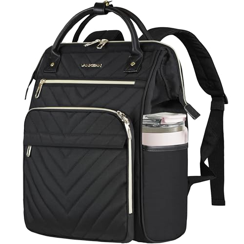 VANKEAN 17 Inch Laptop Backpack for Women Men Fashion Computer Work Bag (Quilted Black, 18 Inch) - color: Quilted Black, size: 18 Inch