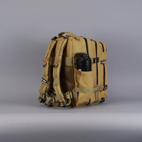 WOLFpak 35L Athletic Gym Backpack - Durable 1000D Waterproof Oxford Material with MOLLE Webbing, Laptop Pocket & Dual Cup Holders, Durable Fitness/Travel/Military Daypack (Khaki) - color: Khaki