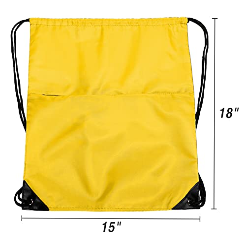 Drawstring Backpack Sports Water Resistant String Bag Sport Gym Sackpack for Women Men Large with Zipper, Yellow - color: Yellow