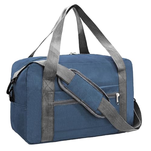 Foldable Carry on Luggage Bag 22x14x9 Personal Item Bag for Airplanes Travel Duffel Bag for Women and Men (40L, Navy) - color: Navy, size: 40L