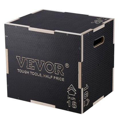VEVOR 3 in 1 Plyometric Jump Box, Easy-to-Assemble Wood Plyo Box for Jumping Trainers, Home Gym Training and Conditioning - style: 20" x 18" x 16"