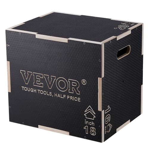 VEVOR 3 in 1 Plyometric Jump Box, Easy-to-Assemble Wood Plyo Box for Jumping Trainers, Home Gym Training and Conditioning - style: 20" x 18" x 16"