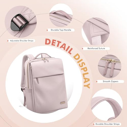 GOLF SUPAGS Travel Laptop Backpack for Women Airline Approved for Work College Travel Multi-Functional Casual Daypack Teacher Nurse Bags Fits 15.6 Inch Notebook (Pinkish Grey) - color: Pinkish Grey