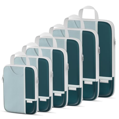 Percover Compression Packing Cubes for Travel, 6-Piece Structured Compression Organizer Set for Organized Packing & Carry-On Luggage, Peacock Green - color: Peacock Green, size: 6 Set