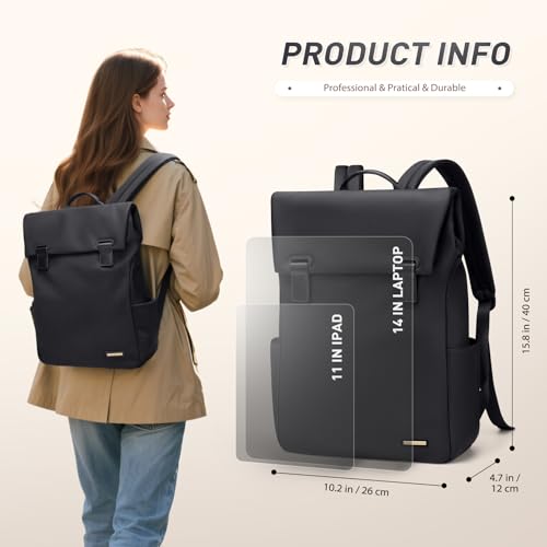 Women Laptop Backpack Computer Backpacks Carry On Waterproof backpack Fits 14Inch Notebook Travel Commute College (Black) - color: Elegant Black, size: 14 Inch