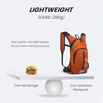 Nepest Hydration Pack Backpack for Women & Men, Lightweight Water Backpack with 2L Water Bladder for Hiking Cycling Running Biking - color: Orange