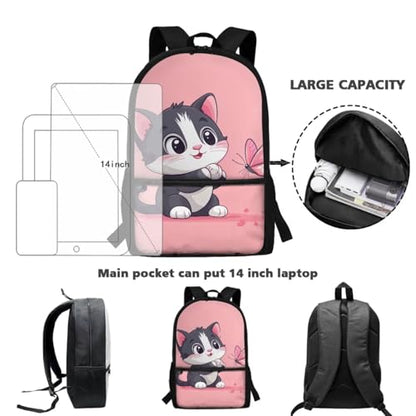 ZOUTAIRONG School Bags for Girls Boys 7-10/10-12/12-16, Insulated Water Bottle for Ho t& Cold Drinks, Pink Butterfly Cat Casual Backpack with Side Pockets - color: Pink Butterfly Cat