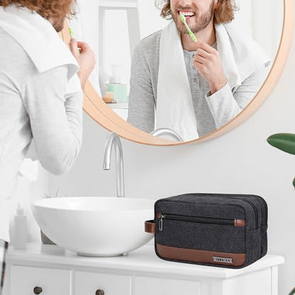 WITZMAN Canvas Toiletry Bag for Men Travel Toiletries Dopp Kit Multi-pocket - color: Classics Black