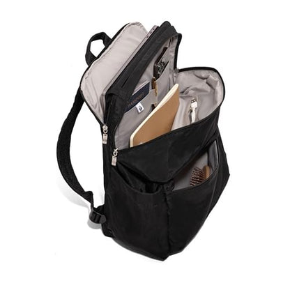 Baggallini Flap Laptop Backpack - 15"x11" Lightweight Work Travel Bag w/Luggage Sleeve & RFID - color: Charcoal