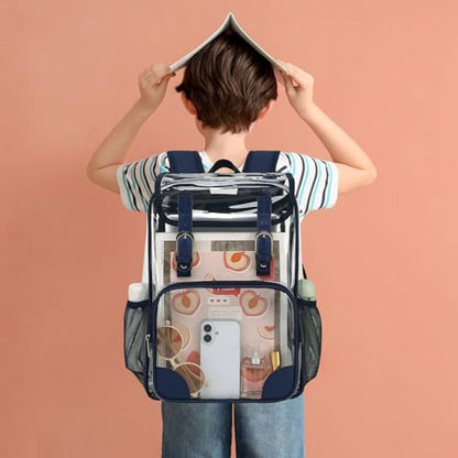 Fuyicat Clear Backpack Heavy Duty PVC Transparent Girls Kids School Backpacks Stadium Approved See Through College Bookbag for Women (Navy Blue) - color: Navy Blue