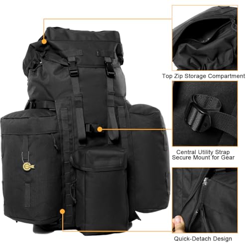 MT PLCE Tactical Backpack with Internal Frame, Military Rucksack for Outdoor, Hiking, Survival Black - color: Black