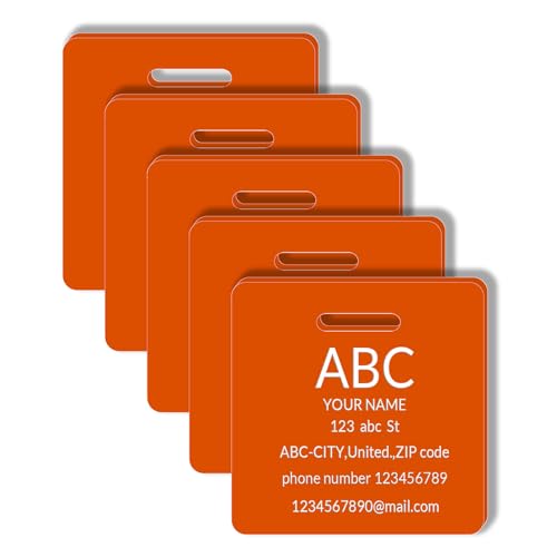 Custom Engraved Luggage Tags, Waterproof Personalized Luggage Tags,Acrylic Personalized Bag Tags for Suitcases/Backpack/Luggage Accessories (Square, Orange-A, 2 x 2 inches, Herringbone) - color: Orange-a, size: 2 x 2 inches, style: Square