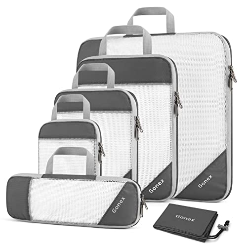 Compression Packing Cubes, Gonex Extensible Storage Mesh Bags Organizers - color: 6-Gray, size: Set of 6