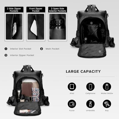 molshine Backpack,Fashion Casual Travel PU Leather Daypack Bag Shoulder Rucksack Handbags for Women HB041 - color: Black