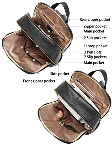 BOSTANTEN Genuine Leather 15.6 inch Laptop Backpack Purse for Women College Casual Backpack Travel Bag - color: 1-black