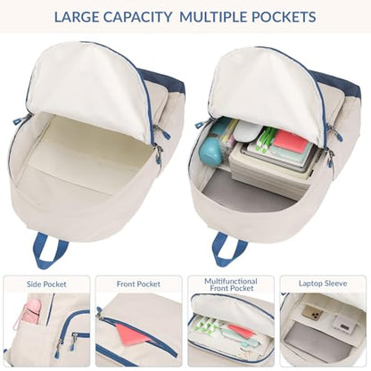 Lohol Classic Backpack for Girls Boys Teens, Lightweight Bookbag for School Travel College, 12.2 * 5.7 * 17.3 Inches (Blue/Blue) - color: Blue/Blue