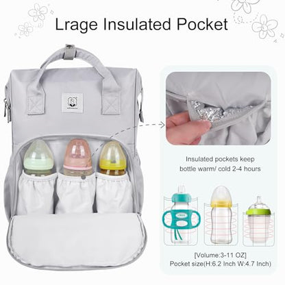 Diaper Bag with Changing Pad, Large Baby Bags Backpack with Stroller Straps & Insulated Pockets, Multifunction Waterproof Travel Diapers Back pack for Women & Man, Grey - color: Grey
