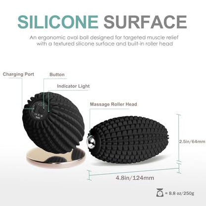 Silicone Vibrating Massage Ball with Rolling Head, 3-Speed Myofascial Massage Roller for Plantar Fasciitis Relief, Hip & Psoas Release, Trigger Point Therapy for Neck, Back, Foot (Black) - color: Black
