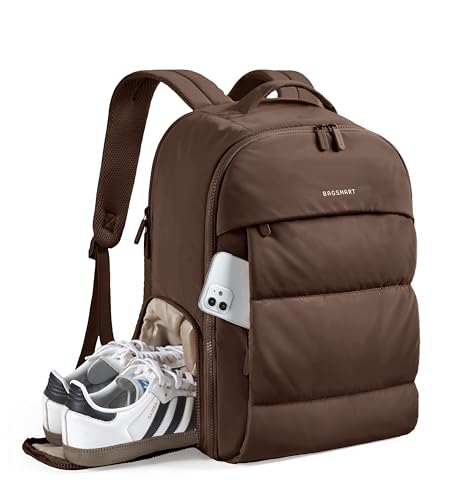 BAGSMART 30L Travel Backpack for Women, Carry on Backpack for Airplanes, Gym Backpack with Shoe Compartment, Lightweight Travel Bag Fits 15.6 Inch, Water-Resistant, Chocolate - color: Chocolate