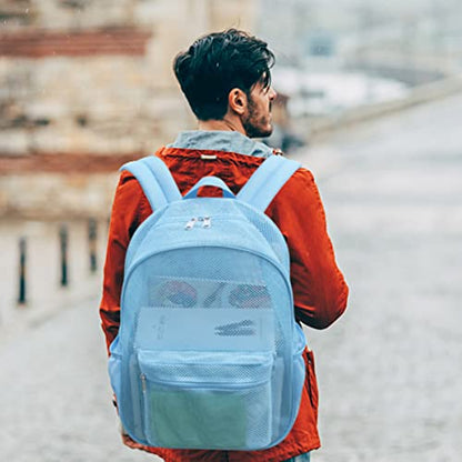 COVAX Heavy Duty Mesh Backpack, See Through College Backpack with Padded Shoulder Straps for Commuting, Swimming, Travel, Beach, Outdoor Sports (Blue) - color: Blue