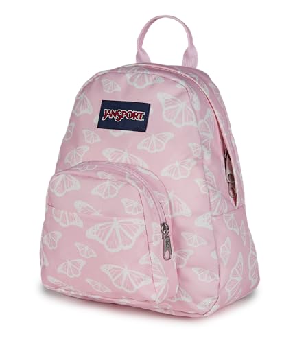 JanSport Half Pint Mini Backpack, 10.2 L - Durable Mini Bag Purse with Adjustable Shoulder Straps, Single Main Compartment, Zippered Stash Pocket, Flutter By - color: Flutter By Pink Ice/White/Pink Ice