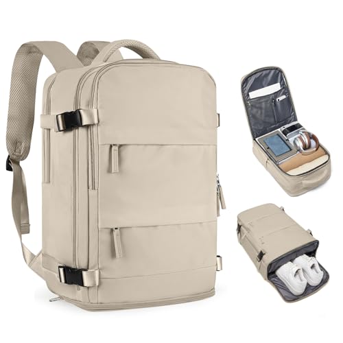 coofay Large Travel Backpack For Women Men Airline Approved Carry On Backpack Flight Approved Waterproof Sports Luggage Backpack Casual Daypack Hiking Backpack - color: A-khaki, size: Large