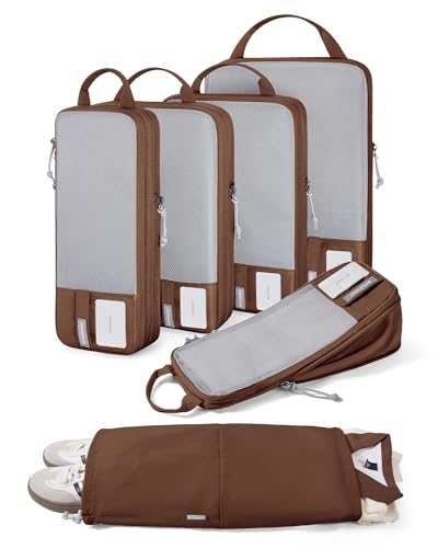 BAGSMART 6 Set /4 Set/2 Set Compression Packing Cubes for Travel, Lightweight Luggage Organizer Bags, Durable Space Saver Bags Travel Essentials - color: Chocolate-6 PCS, size: Set of 6