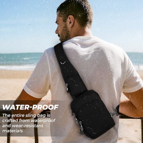 Anti-Theft Crossbody Sling Bag, RFID Blocking, Zipper Lock, Small - color: Black