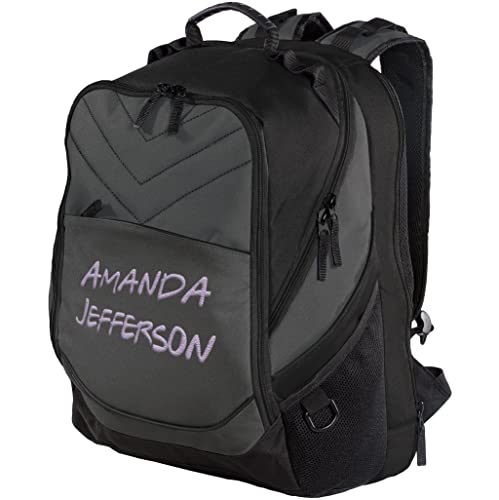 TEEAMORE Custom Travel Laptop Backpack Add Your Embroidered Text Computer Water Resistant Bag Dark Charcoal Black - color: Dark Charcoal Black, size: 17 inch - Add Your Text