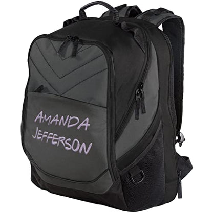 TEEAMORE Custom Travel Laptop Backpack Add Your Embroidered Text Computer Water Resistant Bag Dark Charcoal Black - color: Dark Charcoal Black, size: 17 inch - Add Your Text