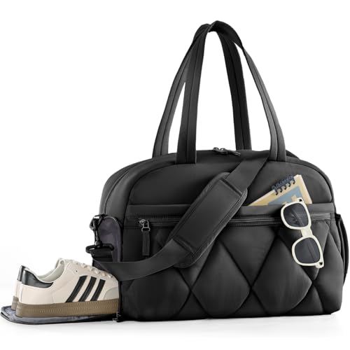 Travel Duffle Bag for Women - Gym Bag With Shoes Compartment & Wet Pocket, Carry On For Weekender, Overnight, Sport(Black) - color: Black, size: Medium