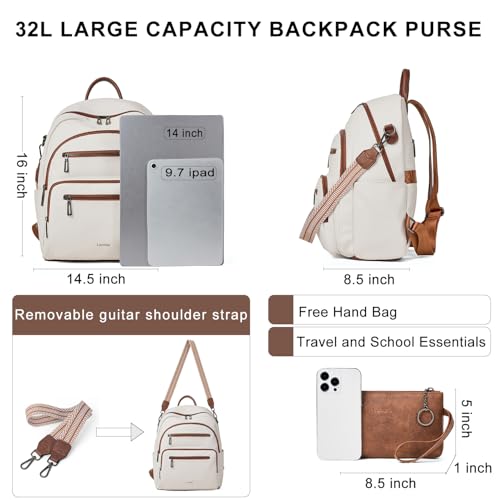 LATMAP Backpack Purse for Women Laptop Backpack, Leather Travel Back Pack Shoulder Bag Teacher College Daypack Work Handbag fits 14" Laptop, Beige - color: Style1-beige