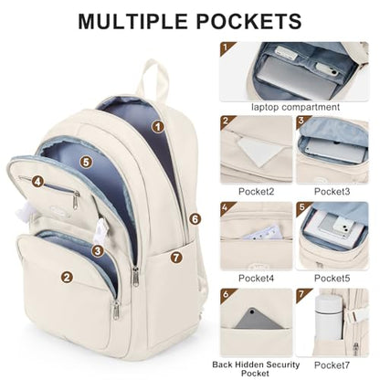 Lightweight Backpack for College & High School Backpack With Lots of Pockets Cute School Bag for Girls Boys, Large Capacity Bookbag for Women Men, Waterproof Teens Casual Daypack Backpack(Beige) - color: G2-beige