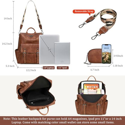 AGLOD Backpack Purse for Women PU Leather Back Packs Designer Ladies Shoulder Bag Fashion Faux Work Travel Handbags - color: Two-toned Brown