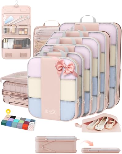 10 Set Compression Packing Cubes for Travel Gifts Mom Women,OlarHike Luggage Clothes Garment Bags for Travelers,Airplane/Cruise/Car Travel Essentials,Compressible Expandable Saver Space Bags(Beige) - color: Beige