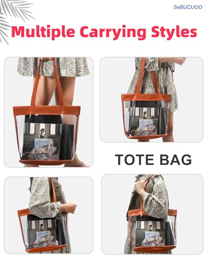 Clear Tote Bag Stadium Approved 12x6x12 12x12x6 Clear Bag for Stadium Events 12 x6 x12 Transparent Purse 12 x 6 x 12 - color: Brown