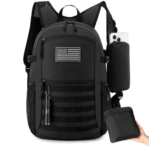 Small 20L Foldable Hiking Daypack for Men Women – Ultra Lightweight Tactical Packable Backpack for Travel, Camping Outdoor, Black - color: Black