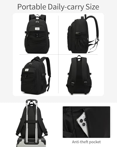 Teen Girls Boys Backpack Aesthetic School Bag with Lunch Box, Laptop Backpack Bookbag for High School College Women Men, Black 3pcs - color: Black 3pcs, size: 15.6in