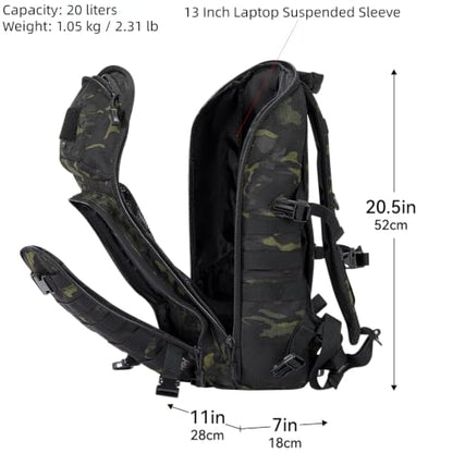 AMHEH 20L Slim Tactical Backpack, Suspended 13 Inch Laptop Sleeve, Camo - color: Black Camo