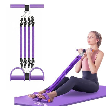 Multifunction Tension Rope, 2 Tubes Stretch Yoga Pedal Tension Strap, Adjustable Resistance, Tension Rope Fitness Equipment - color: purple-4