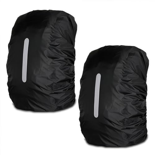 2 Pack Waterproof Backpack Rain Cover,Reflective Rucksack Rain Cover - Heavy-Duty Protection for Hiking, Camping,XL(65L - 75L) - color: black