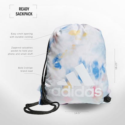 adidas Ready Sackpack – Drawstring Backpack Lightweight Small Gym Bag - color: Tie Dye Wash Halo Mint Green/White/Black/1.0