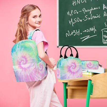 3PCS Girls Tie Dye Backpack, Bookbag for Kids Girls with Lunch Box, 17 Inch Tie Dye Teens Back to School Bag Set, Laptop Backpack for Women School/Daypack - color: Tie Dye