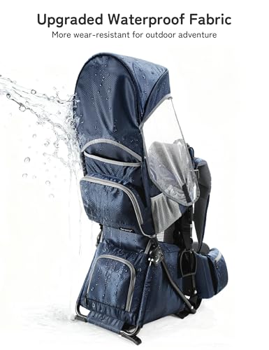 besrey Baby Backpack Carrier, Toddler Hiking Backpack with Safety 3-Height Seat, Adjustable Straps&Waist Belt, Foldable Frame Lightweight Large Capacity Child Carrier for Hiking (Blue) - color: Blue
