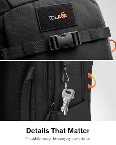 Tolaccea Travel Backpack 30L Laptop Carry On TSA Approved for Commute Trips | 100% RPET Recycled Fabric | EVA-cushioned Laptop Protection | TSA 180° Lay-flat Opening | Reinforced Stability Base Panel - color: Black